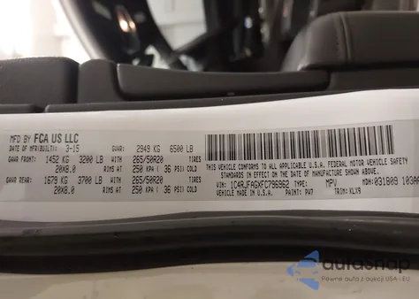 2015 Jeep Grand Cherokee Altitude z USA, uszkodzony, nr VIN 1C4RJFAGXFC796962